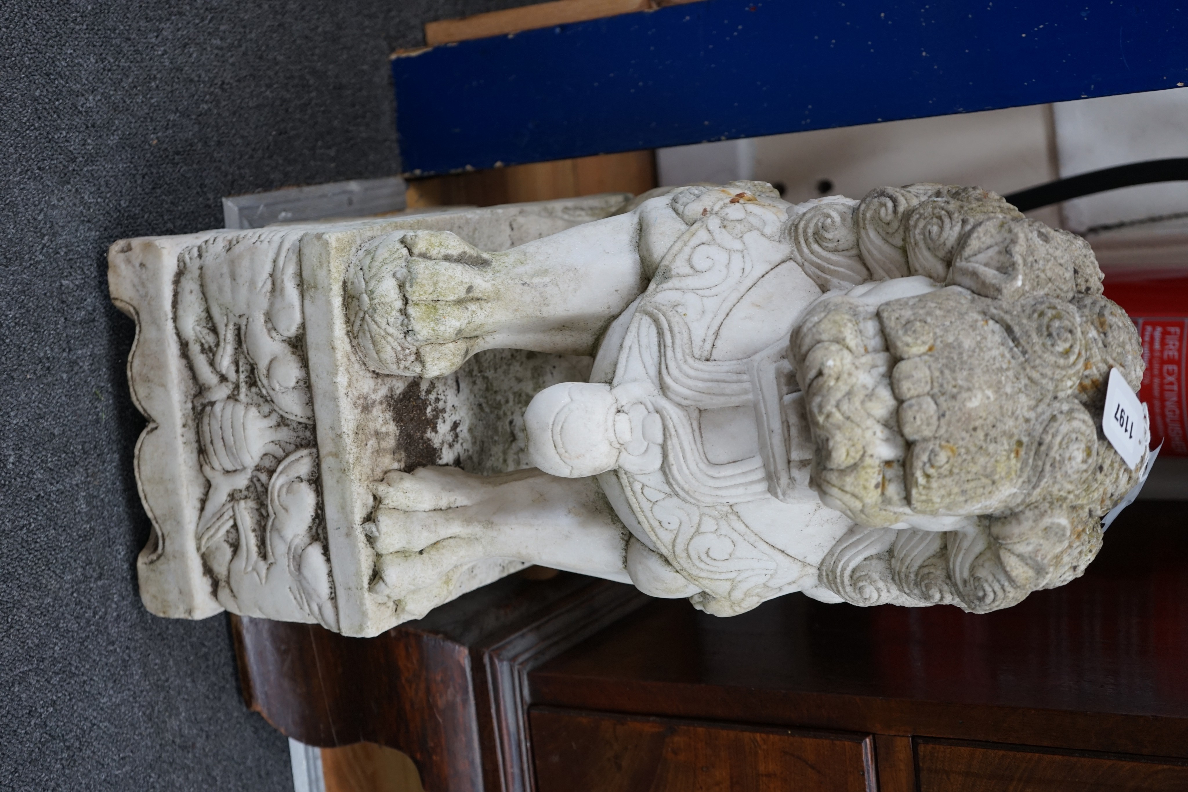 A Chinese carved marble Lion Dog, height 60cm